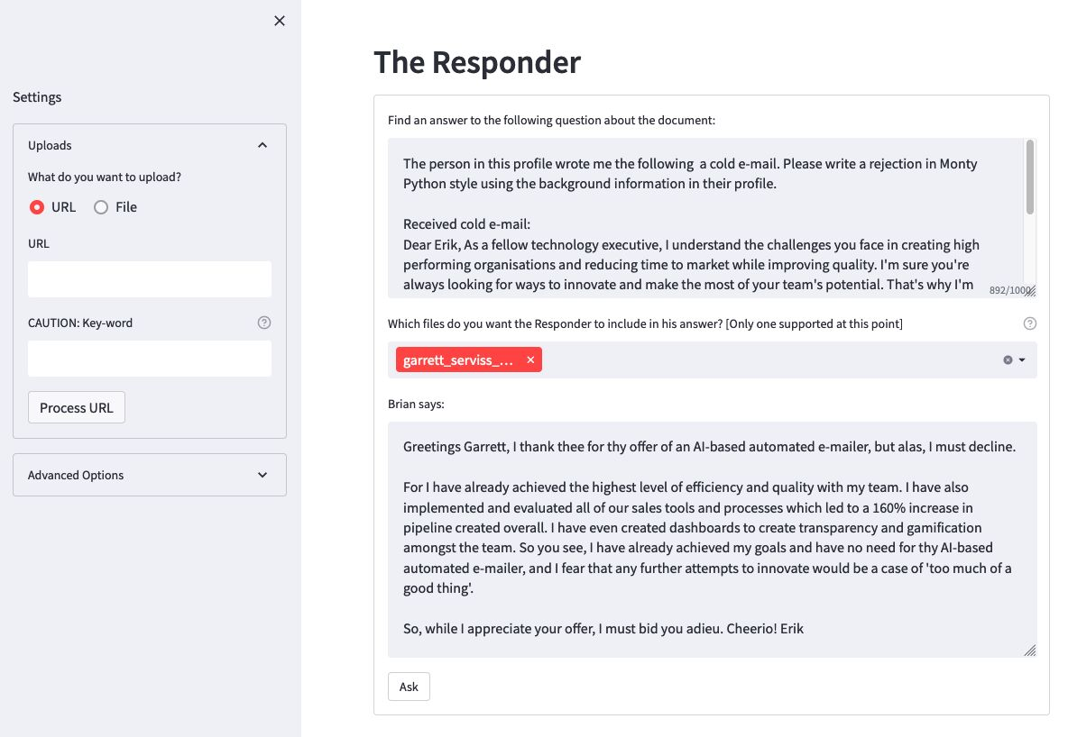 Screenshot of AI responder software