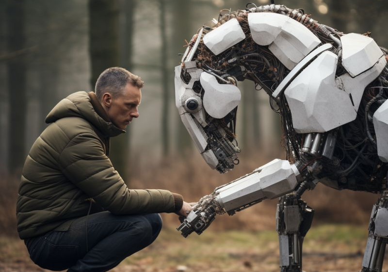 AI Whisperer with robot horse - generated